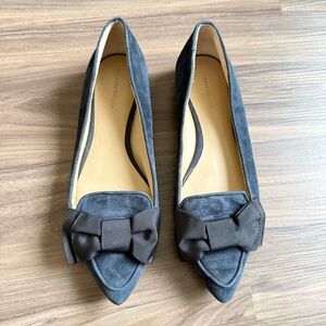 Ann Taylor Dark Gray Suede Pointed Flats with Grosgrain Bow